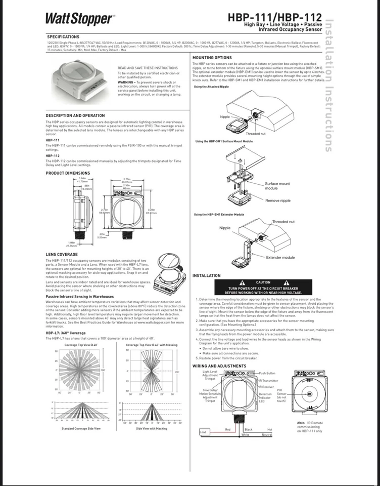 Wattstopper Legrand HBP-112-L7-EM1-OEM PIR sensor with extender module (new) - Image 3 of 4