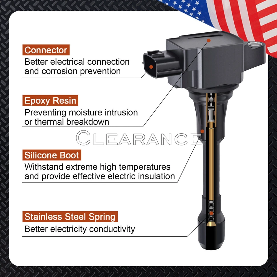 Set of 4 Ignition Coils for Nissan Altima Sentra Cube Rogue UF-549 22448-ED000 Foto 3 de 4