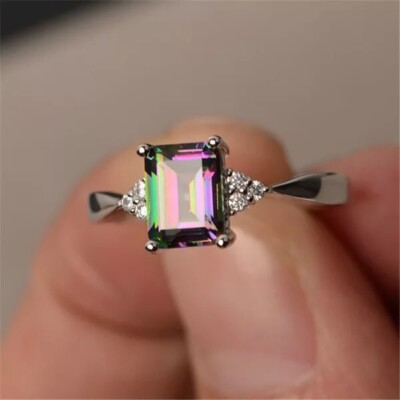 USA Women 8MM Copper CZ Square Ring Size 6-12 Engagement Wedding Chirstmas Gift