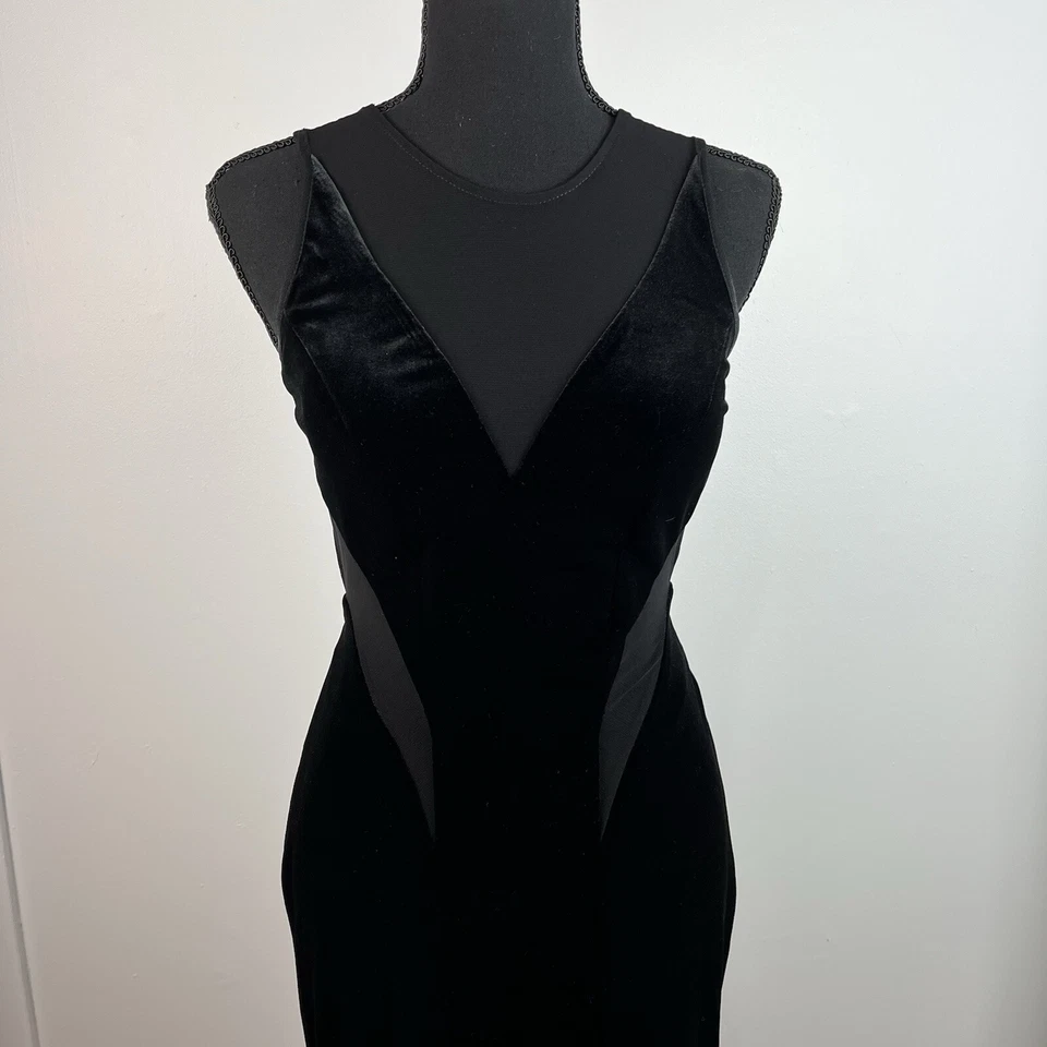 Vestido Formal De Colección Betsy & Adam Terciopelo Negro Talla 2 Corte Transparente Antiguo Hollywood Foto 4 de 4