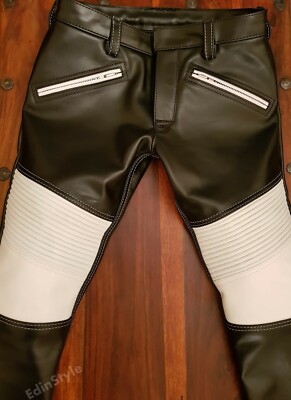 MISTER B Heavy Duty Leder Biker Hose Mit Gestepptem Muster