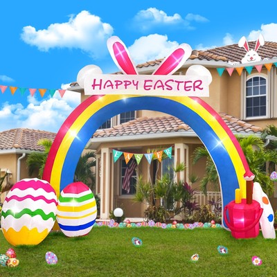 10 FT Easter Inflatables Decorations, Bunny Inflatable Rainbow Archway with L...