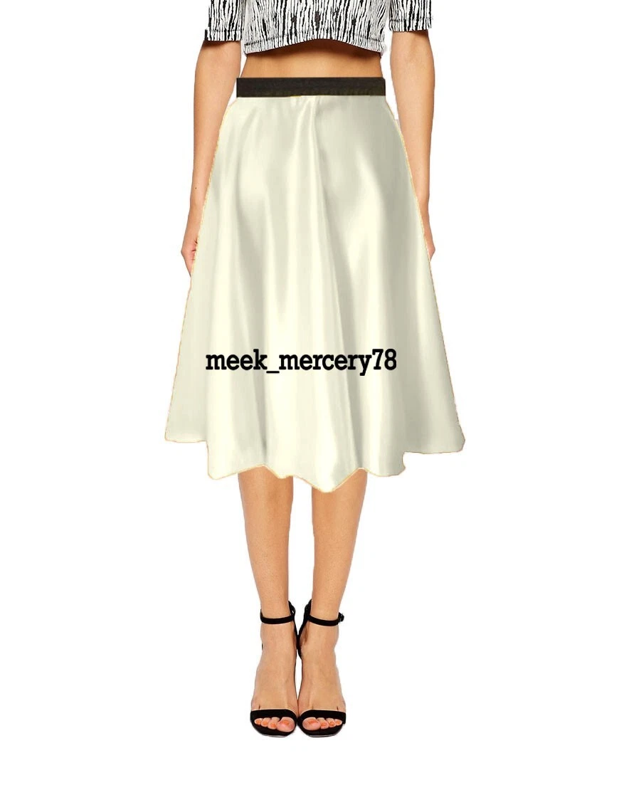 Satin midi skirt elastic waist cheap