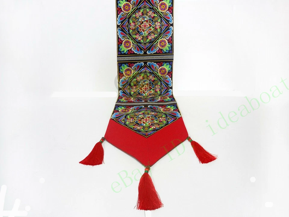 13.7x80" Chinese Hmong Auspicious Floral Blossom Embroidery pattern Table Runner - Image 3 of 4