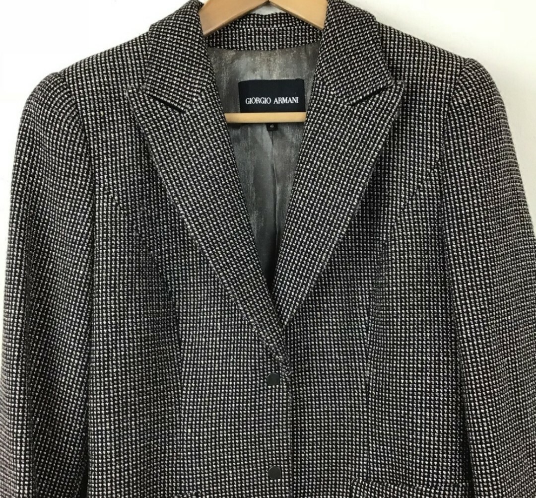 Giorgio Armani Jacket 40 Gray Black Gold Metallic Wool Blazer Women’s Career $3K image 2