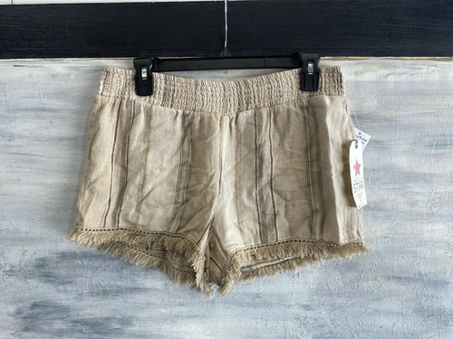 VANILLA STAR Smocked Waist Linen Blend Shorts S M L XL Blue, Desert, Grey, Pink - Picture 15 of 19