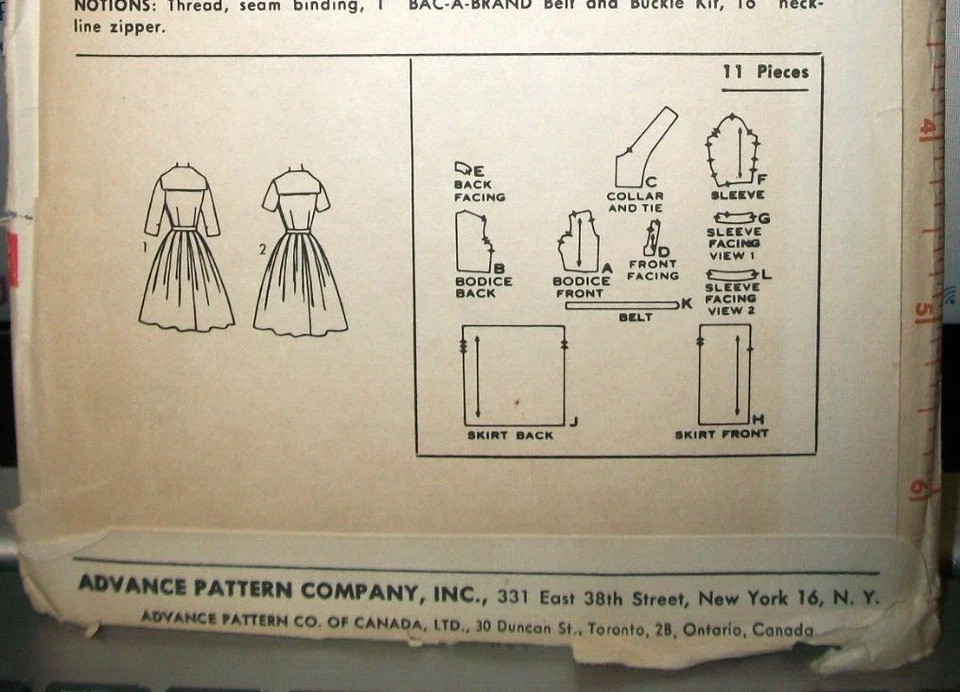 Vintage Advance 9955 Pattern Full Skirt Sailor Dress UNCUT Teen Size 16 1960's - Image 3 of 3