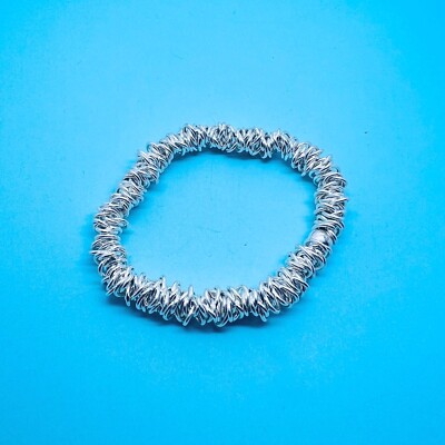 Genuine 925 Sterling Silver Oval Trace Chain Elasticated Scrunchy Bracelet