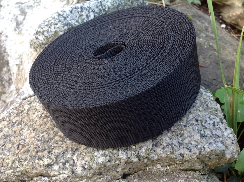 50mm Black Polypropylene Webbing 2 Inch Textured Strap x 10m Heavy Duty Tape