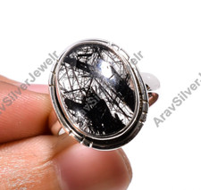 Black Rutile Quartz Ring 925 Sterling Silver Statement Boho Rings Gift Jewelry