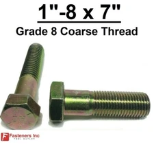 1"-8 x 7" Hex Bolt Yellow Zinc Plated Grade 8 Cap Screw Coarse Thread