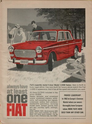 1964 Fiat Model 1100D 4-door Sedan Red Luxury Family Original Color Print Ad