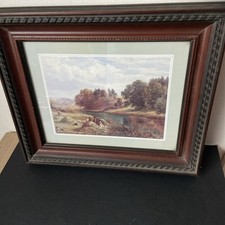 Vintage dark Wood Framed Art Print by Miles Birket Foster haymakers 12.5 X 11 in
