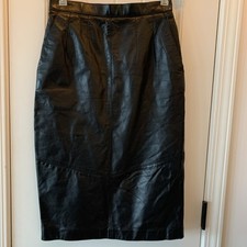 Vtg Pelle Cuir Women  s Black Leather Skirt Size 10 Lined