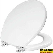 Round Enameled Wood Toilet Seat Soft Close Chrome Hinge StayTite System New