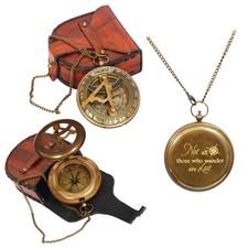 PORTHO Engraved Sundial Compass with Leather case for Traveler Inspirational ...