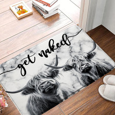 Farmhouse Highland Cow Bath Mat Get Naked Western Funny Farm Animal