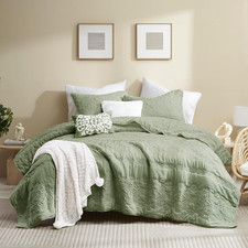 Boho Sage Green Quilt Queen Size Bedding Sets with Pillow Sham, Bohemian Lightwe