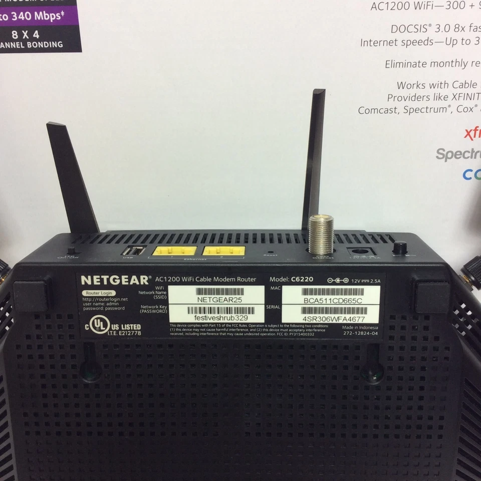 Netgear AC1200 WiFi Cable Modem Router Model C6220 Complete 802.11ac DOCSIS 3.0 - Image 3 of 4