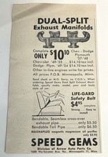 Speed Gems Vintage Mini Print Ad 1950s Dual-Split Exhaust Manifolds Auto Parts