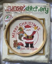VTG 1980 Sunset Stitchery 2046 Merry Christmas Santa Needlework Kit Personalize
