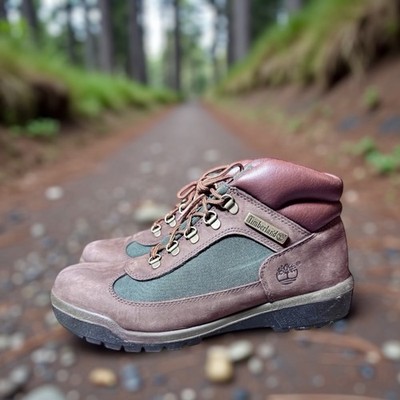 Timberland Euro Hiker Boots Men s 10 Brown Green Leather Canvas Outdoor Trail