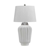 Tischleuchte Keramik Stoff 56,2 Cm Weiß E27 Klassisch Tisch Lampe Nachttisch
