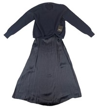 Simply Vera Vera Wang Tucked Mixed Media Sweater Dress Navy Blue Size PS NWT