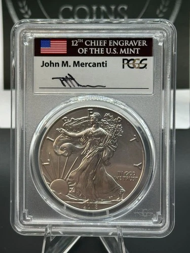 2018-W Silver Eagle PCGS MS70 Mercanti Signed First Day of Issue West Point