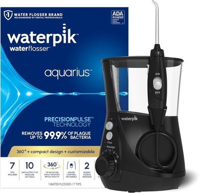 Waterpik Aquarius Water Flosser WP-662 Black 10 Settings 7 Tips ADA Open Box