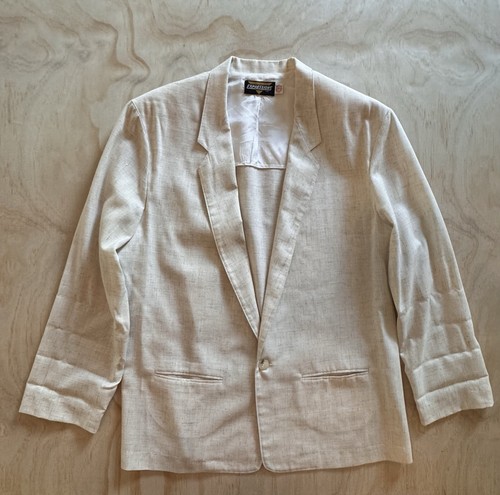 Vintage USA Made Blazer Jacket Women’s Beige Linen Jacket Coastal Expressions - Picture 3 of 8
