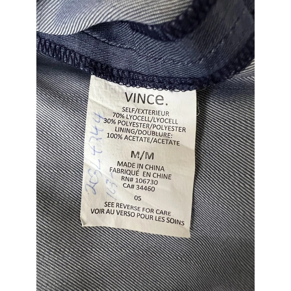 Vince Blue Chambray Denim 3/4 Sleeve Quarter Zip Mini Dress Women's Size Medium - Image 4 of 4