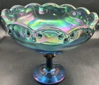 Vintage Indiana Glass Garland Blue Iridescent Carnival Glass Compote