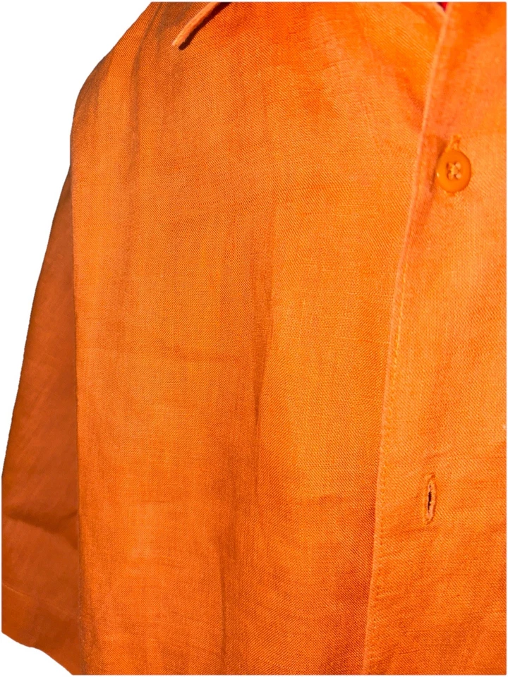 Camisa Linea Uomo Para Hombre Naranja Lino Cuello Abotonado Talla XL Foto 4 de 4