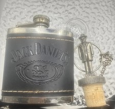 Jack Daniels Old n. 7 5 oz fiaschetta in pelle e tappo bottiglia in peltro TN whisky