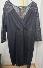 Lane Bryant Black Lined, Overlay Lace 3/4 Sleeve Dress Size 22