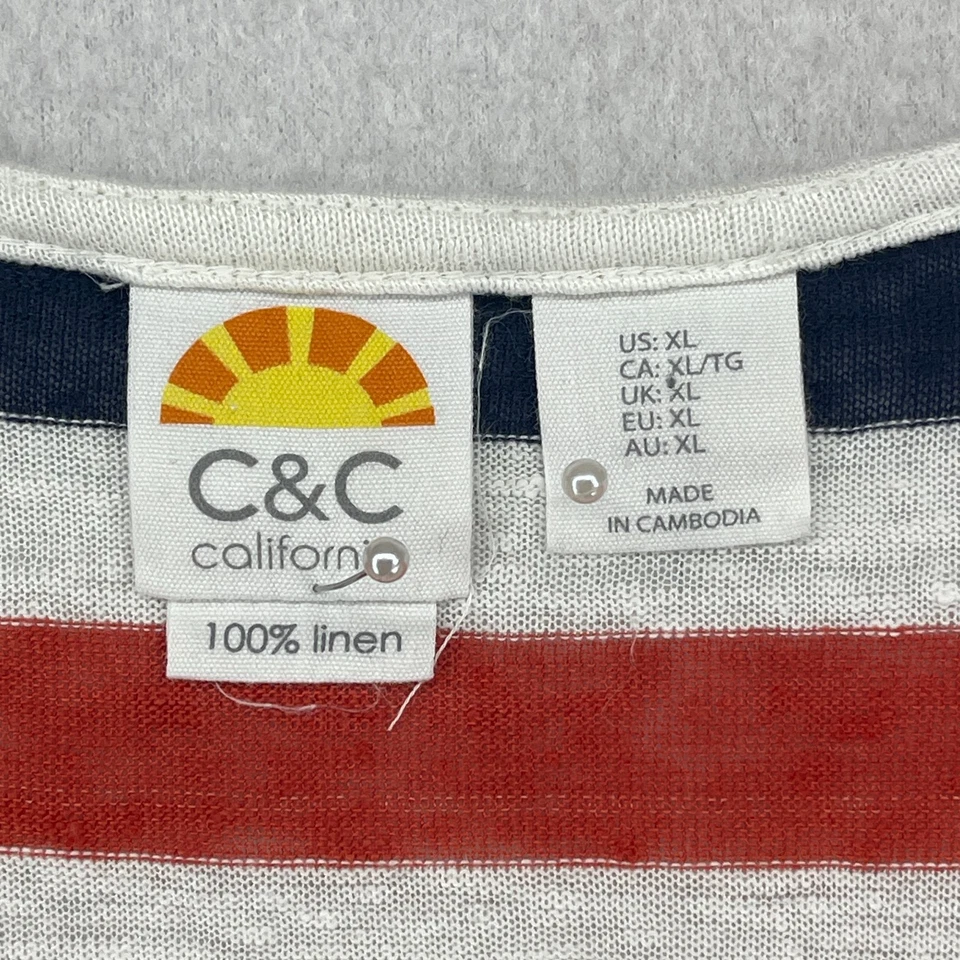 C&C CALIFORNIA Top XL Linen Jersey Striped Sleeveless V-Neck Tank Beach Red - Image 4 of 4