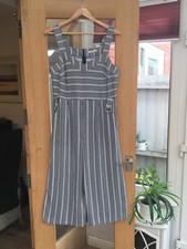 New With Tags TU Navy Blue Striped Summer Wide Crop Leg Jumpsuit Size 14