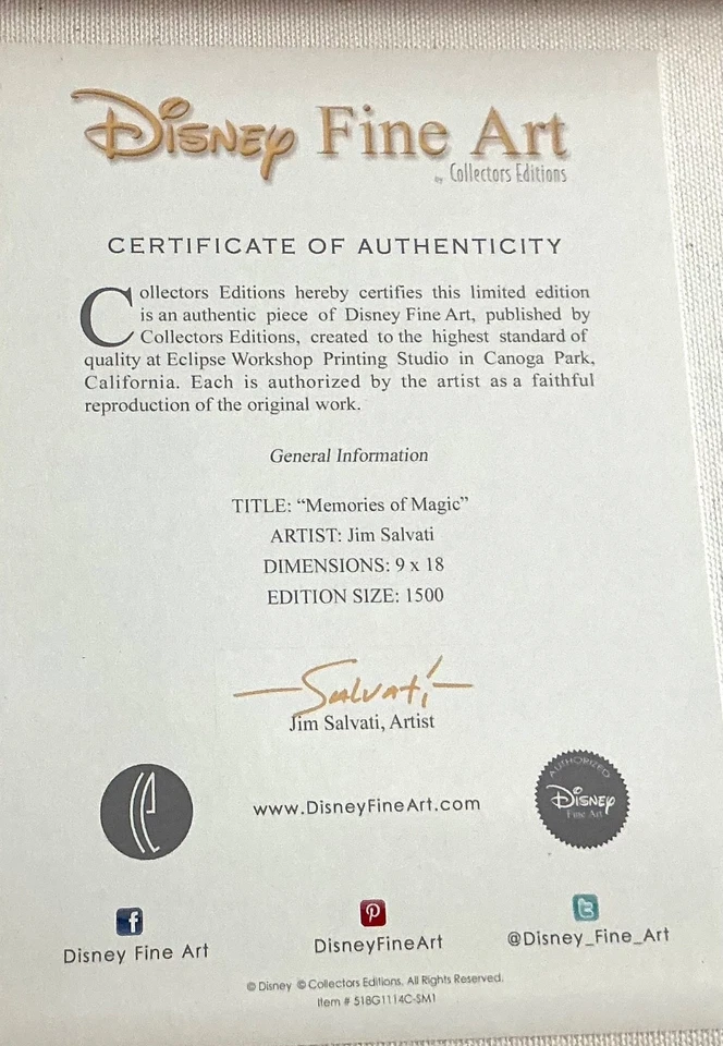 Disney Parks Edición Limitada. Lienzo de bellas artes * usado en excelente estado * artista Jim Salvati * uno de 1500 * certificado de autenticidad Foto 4 de 4