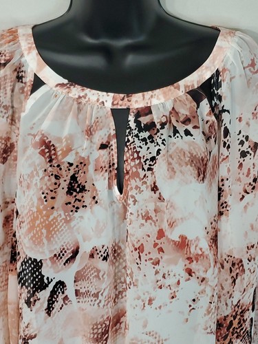 Jennifer Lopez Blouse Cutout Keyhole Front Sheer Women's Size Large Peasant Boho - Picture 3 of 13