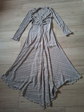 MNG Mango Grey Crinkle Maxi Dress Front Slit Flared Occasion Holiday Party MUK10