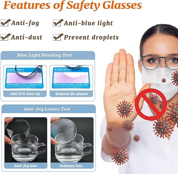 Safety Glasses anti Fog Clear Blue Light Blocking Eye Protection Nurse Goggles f