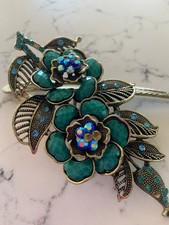Vintage Statement Hair Pin Fork Teal Turquoise Rhinestone Unique 11cm **READ*