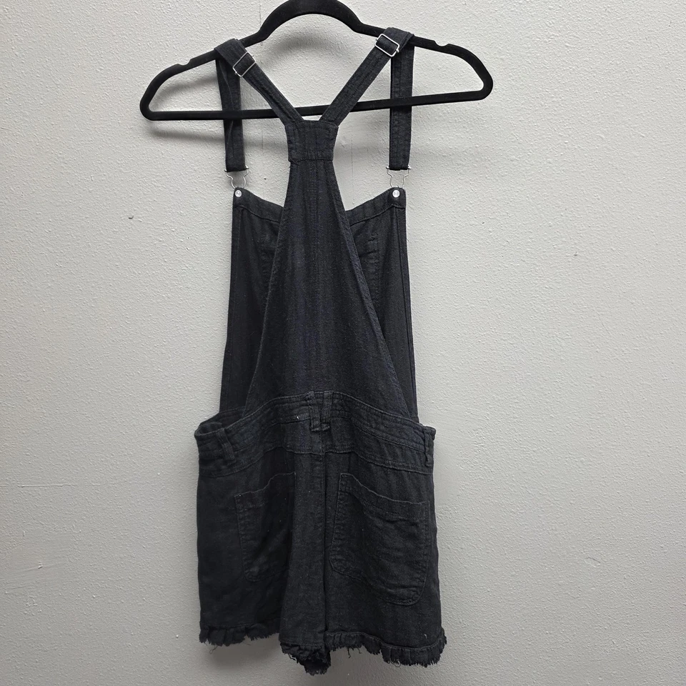 Jolt Overalls Womens Medium Black Linen Blend Shortalls Adjustable Raw Hem Bib - Изображение 4 из 4