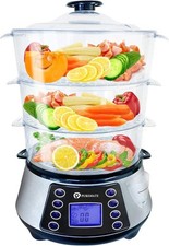 NaturoPure Food Steamer 11.5L Capacity, 3 Tier Electric Steamer, 6 Presets NEW