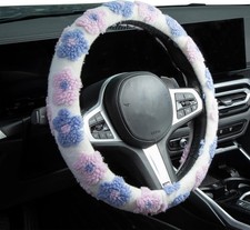 Plush Flowers Steering Wheel Cover Auto Plush Steering Wheel Protector, Anti-Sli