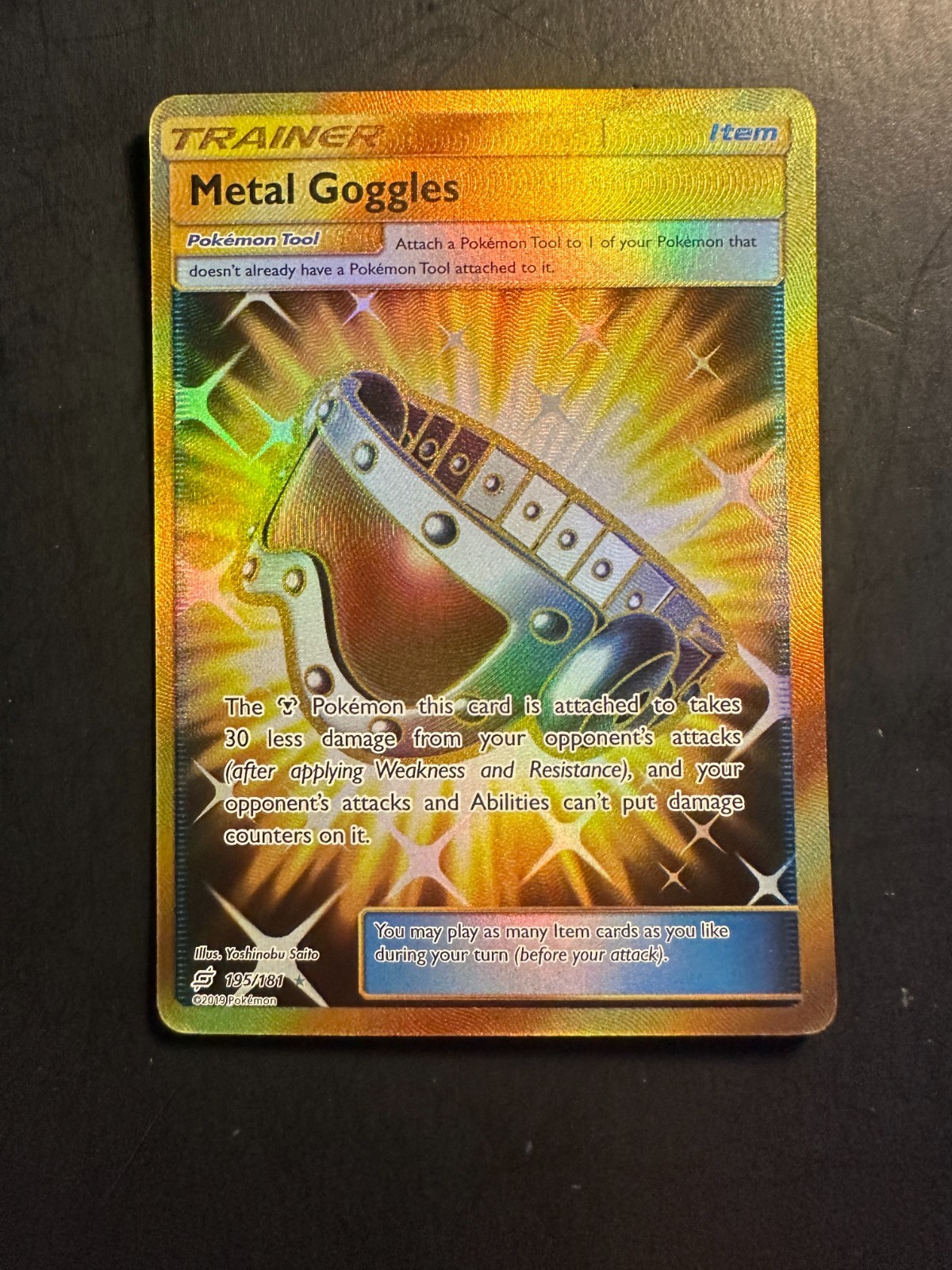 2019 Pokemon Team Up GOLD Holographic Trainer item Metal Goggles 195 /181