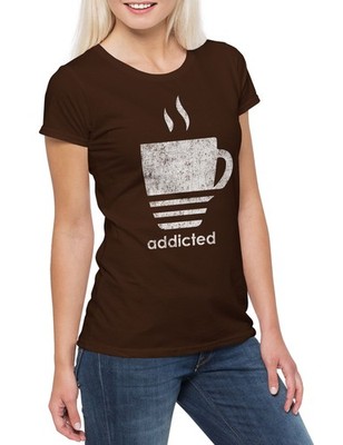 Coffee Addicted Damen T-Shirt Kaffee Kaffeetrinker Liebe Love Morgenmuffel Cafe
