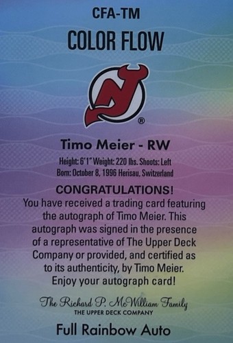 Timo Meier Auto (AU) PSA 10/10 - 2023 Upper Deck Allure “Full Rainbow” - Pop. 1 - Picture 7 of 8