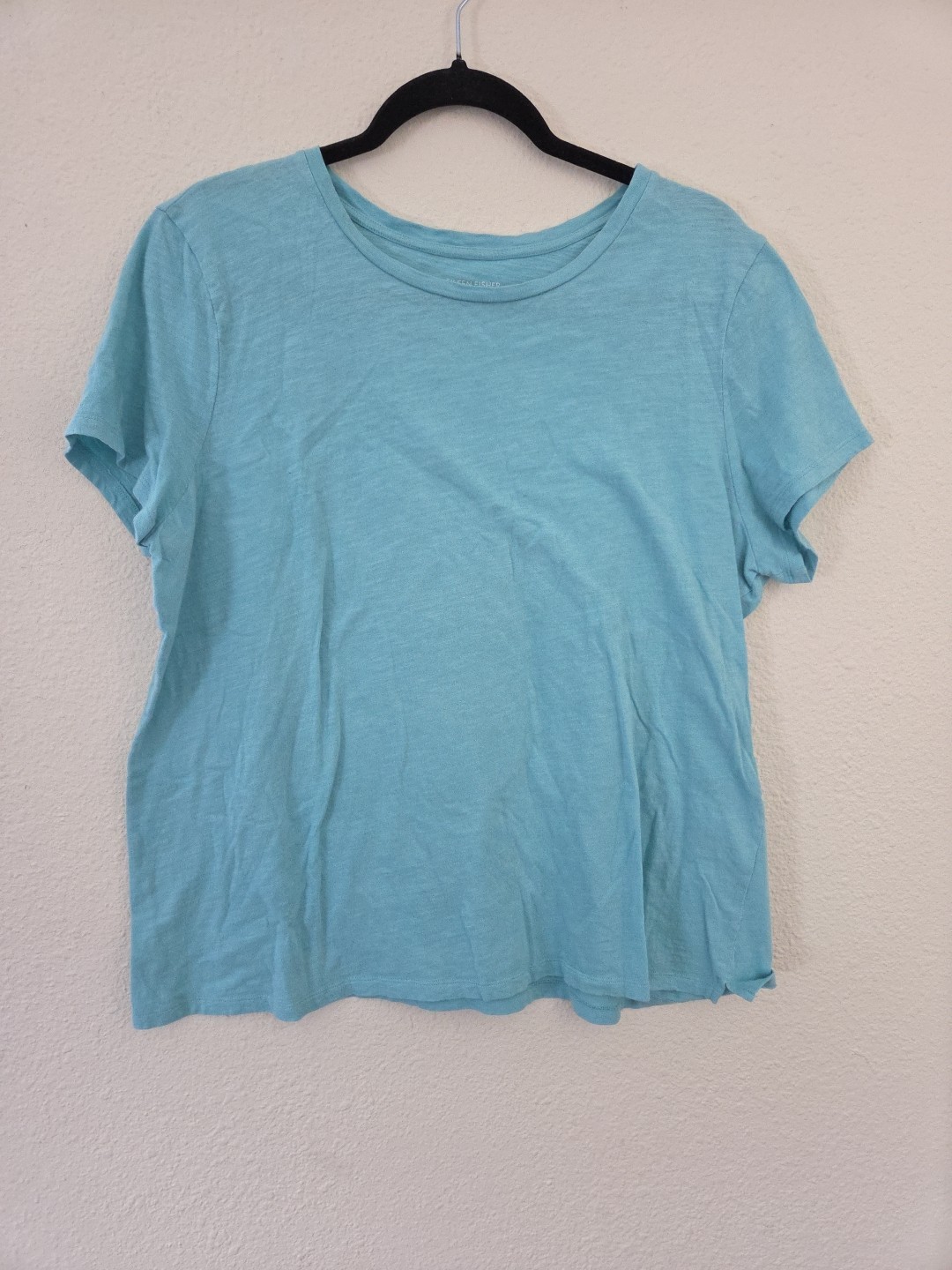 Eileen Fisher Teal Light Blue Short Sleevw Organic Cotton Tshirt Sz Xl